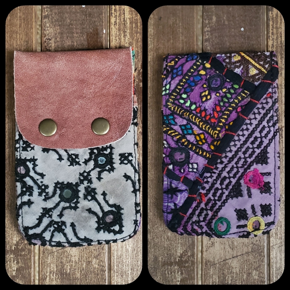 🍳🧠 Free People Boho Embroidered Repurposed vtg banjara Wallet Card Case